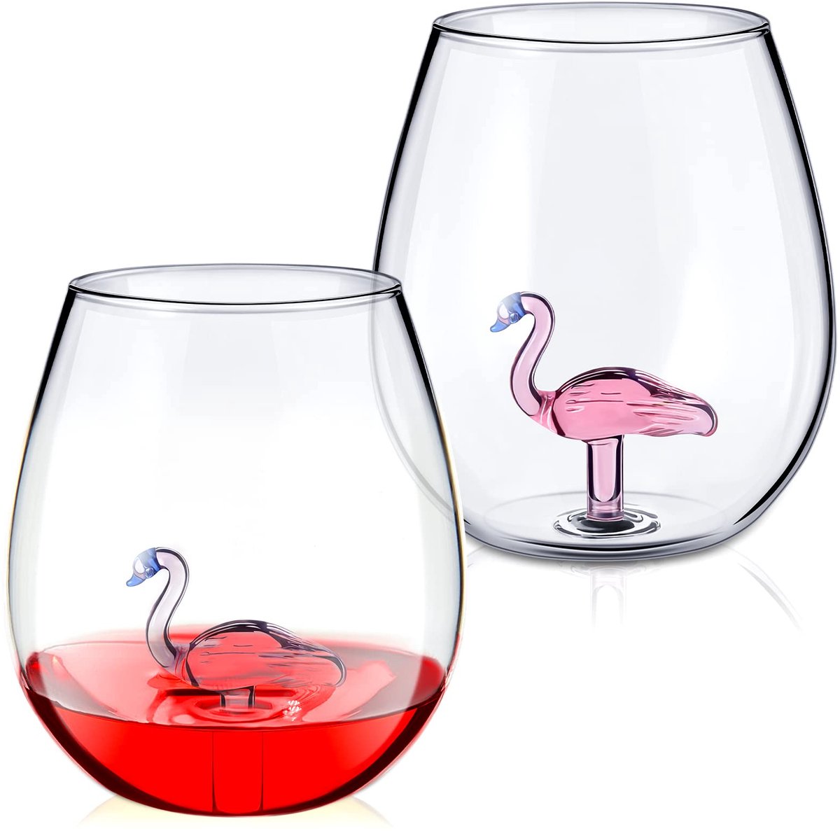 SnelShoppen - 2 Stuks Wijnglazen Copa Glas Creatieve Kristal Glazen zonder Steel met Flamingo voor Vrouwen en Mannen - Perfect als Geschenken voor Val