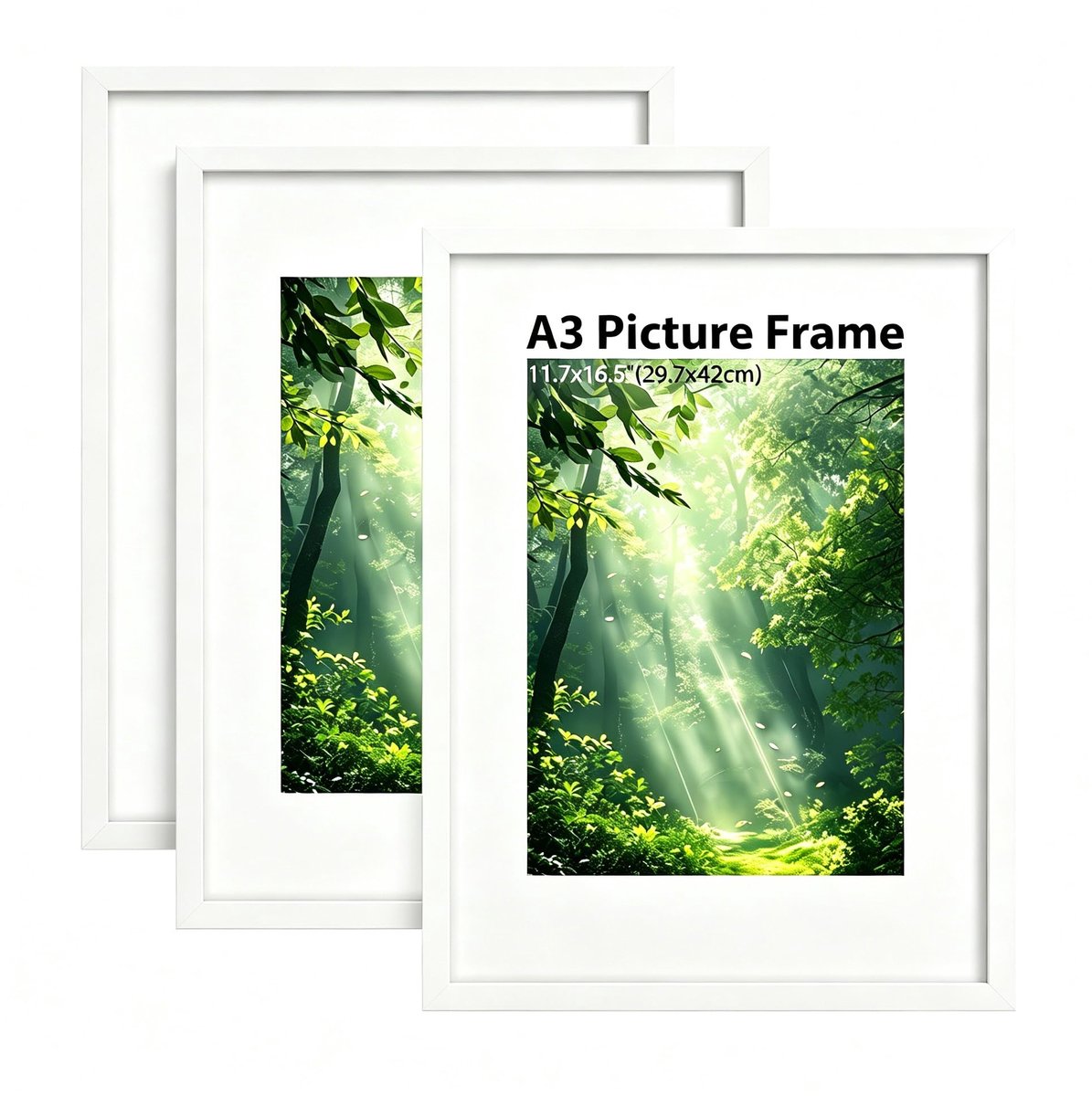 SnelShoppen - Set van 3 witte fotolijsten A3 voor wanddecoratie, stijlvolle presentatie van foto's, kunst en herinneringen in elke ruimte