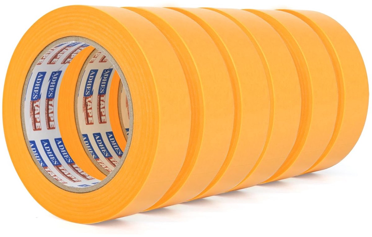 SnelShoppen - ADHES Afplakband crêpetape UV-bestendig Geel 25 mm x 50 m, 6 Rollen Schilderstape voor Schilderwerk met Schone Randen en Geen Resten