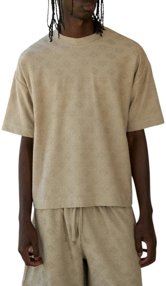 The Couture Club Heren T-shirt Bruin TCCM3143 Towelling Jacquard Emblem