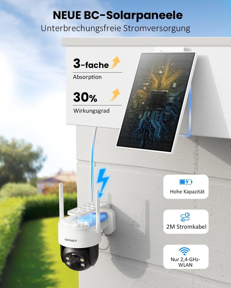 2K WiFi bewakingscamera - 360° PTZ - geïntegreerd/afneembaar zonnepaneel - nachtzicht in kleur - ShopVlot