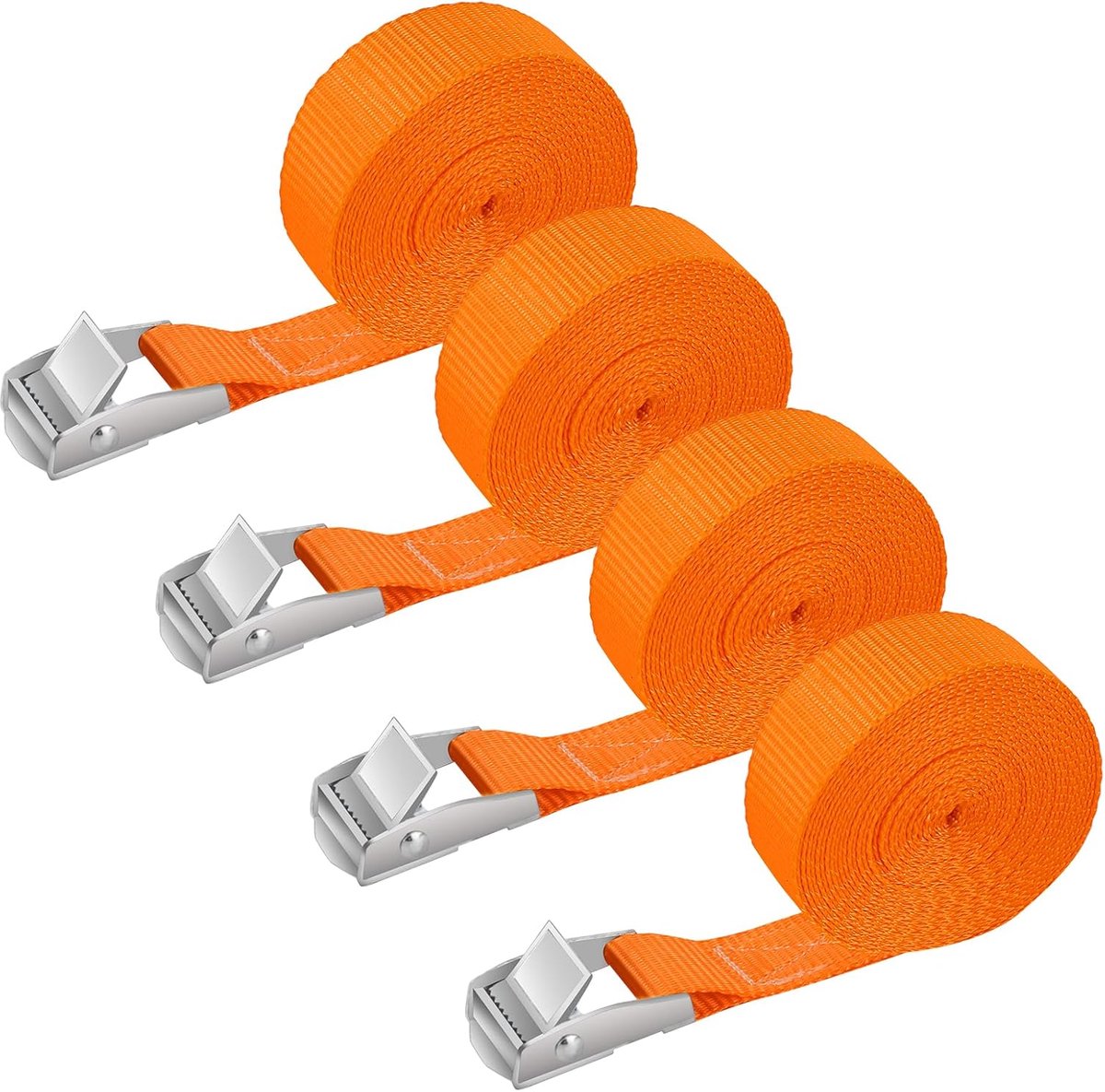 SnelShoppen - Spanbanden 2 m - 4 Stuks Verstelbare Sjorbanden met Klemsluiting - Ratelriemen voor Bevestiging van Fiets, Autotransport, Vracht, Bagage