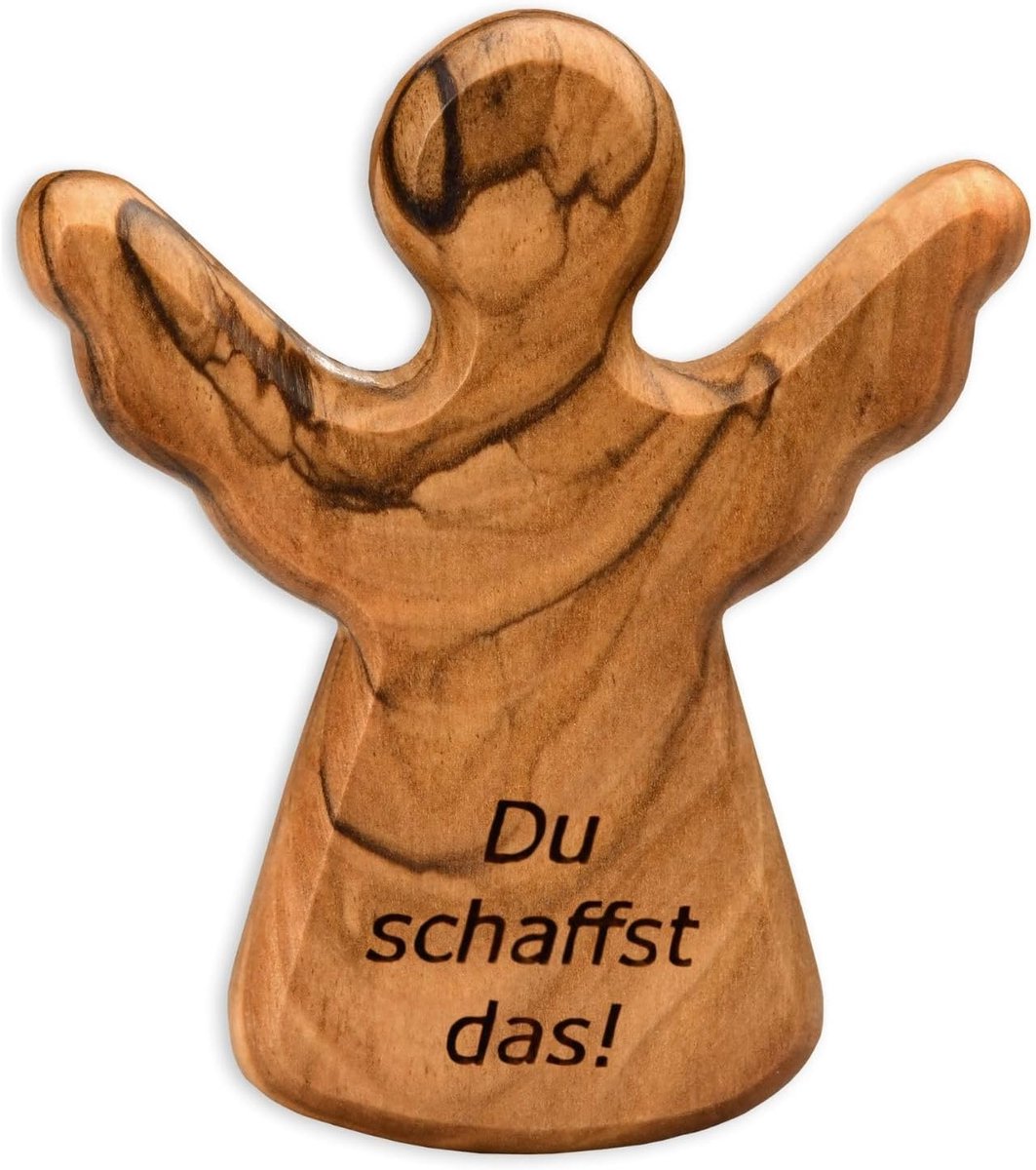 SnelShoppen - Olijfhouten Beschermengel - Handgemaakte Engelfiguur van Bethlehem - Geluksbrenger voor Feest, Cadeau of Decoratie - 1 Stuk