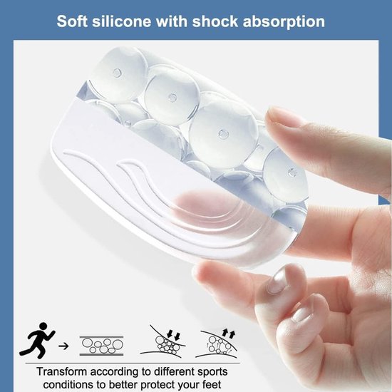Gel hielkussens voor schoenen - Transparante silicone hielpads tegen plantaire fasciitis, verhoogt 1 cm, ondersteuning voor achillespees en comfort in de schoenen — afbeelding 4