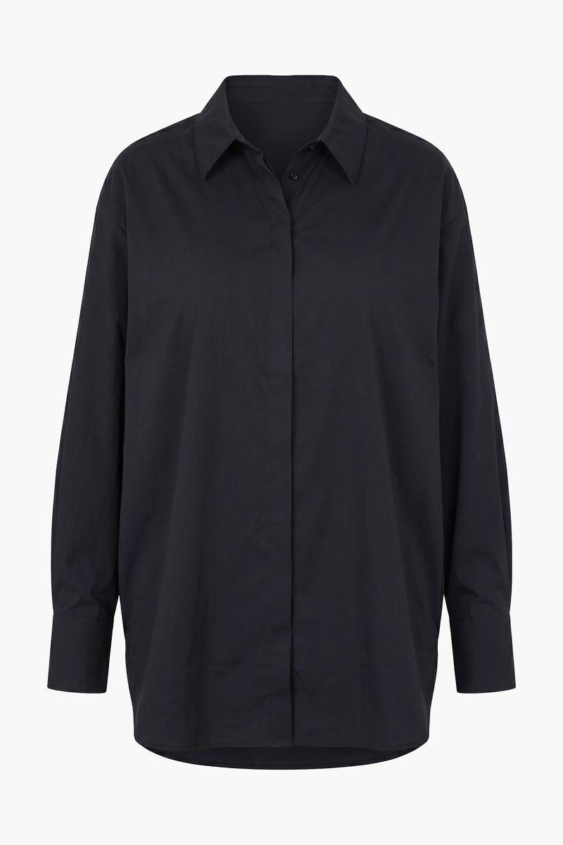 Ulla Popken - Dames - Overhemdblouse oversized lange mouw - Zwart - Maat 50+