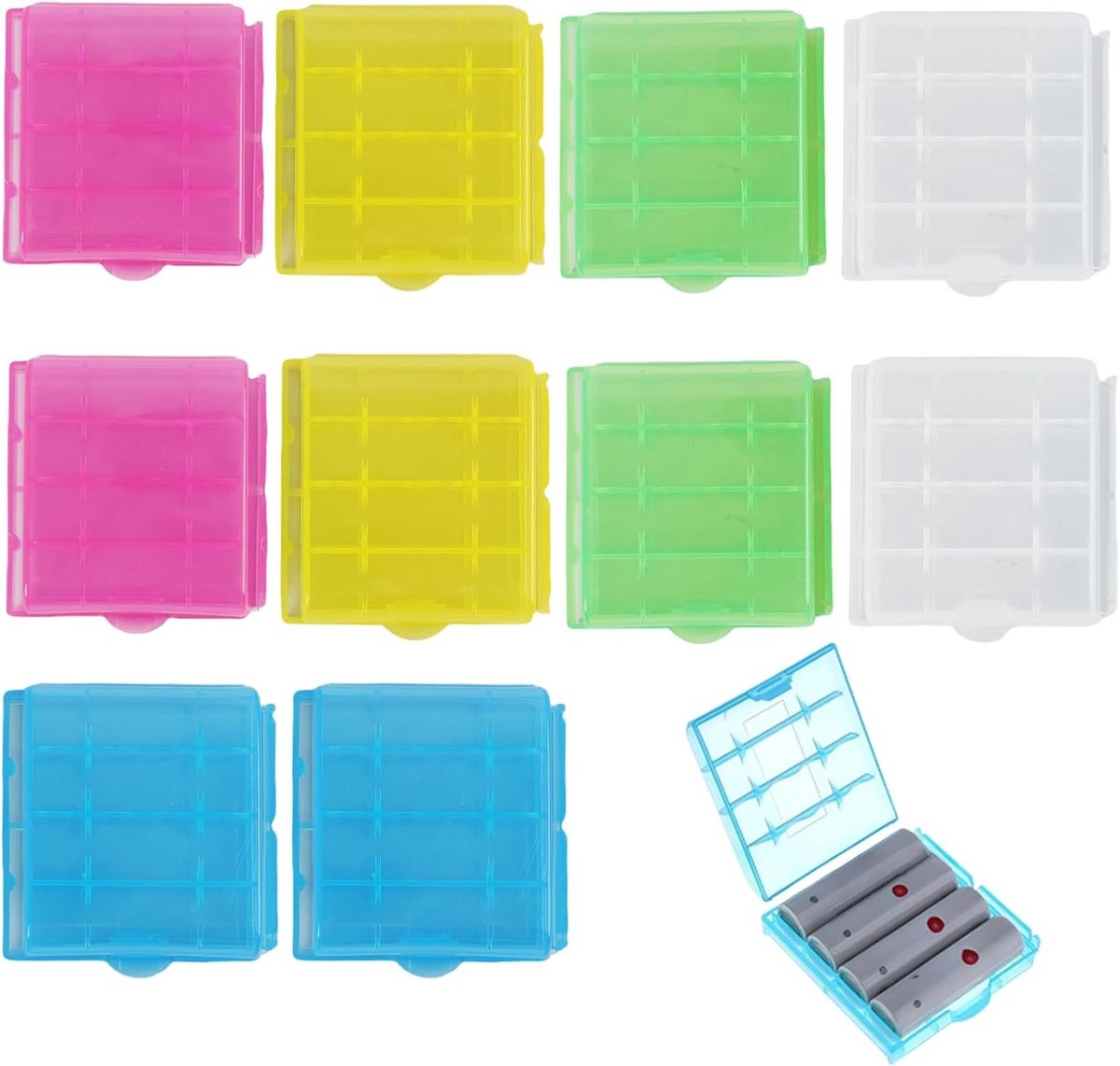 Set van 10 Kleurrijke Batterijdozen voor 4 AA of 5 AAA Batterijen, Bescherming, Reizen en Opslag