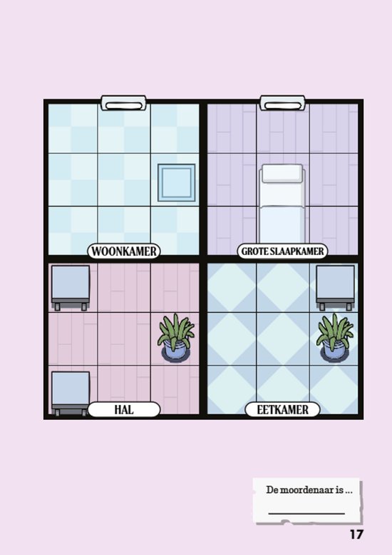 Plan de quatre pièces : salon, grande chambre, hall et salle à manger, avec meubles et plantes.