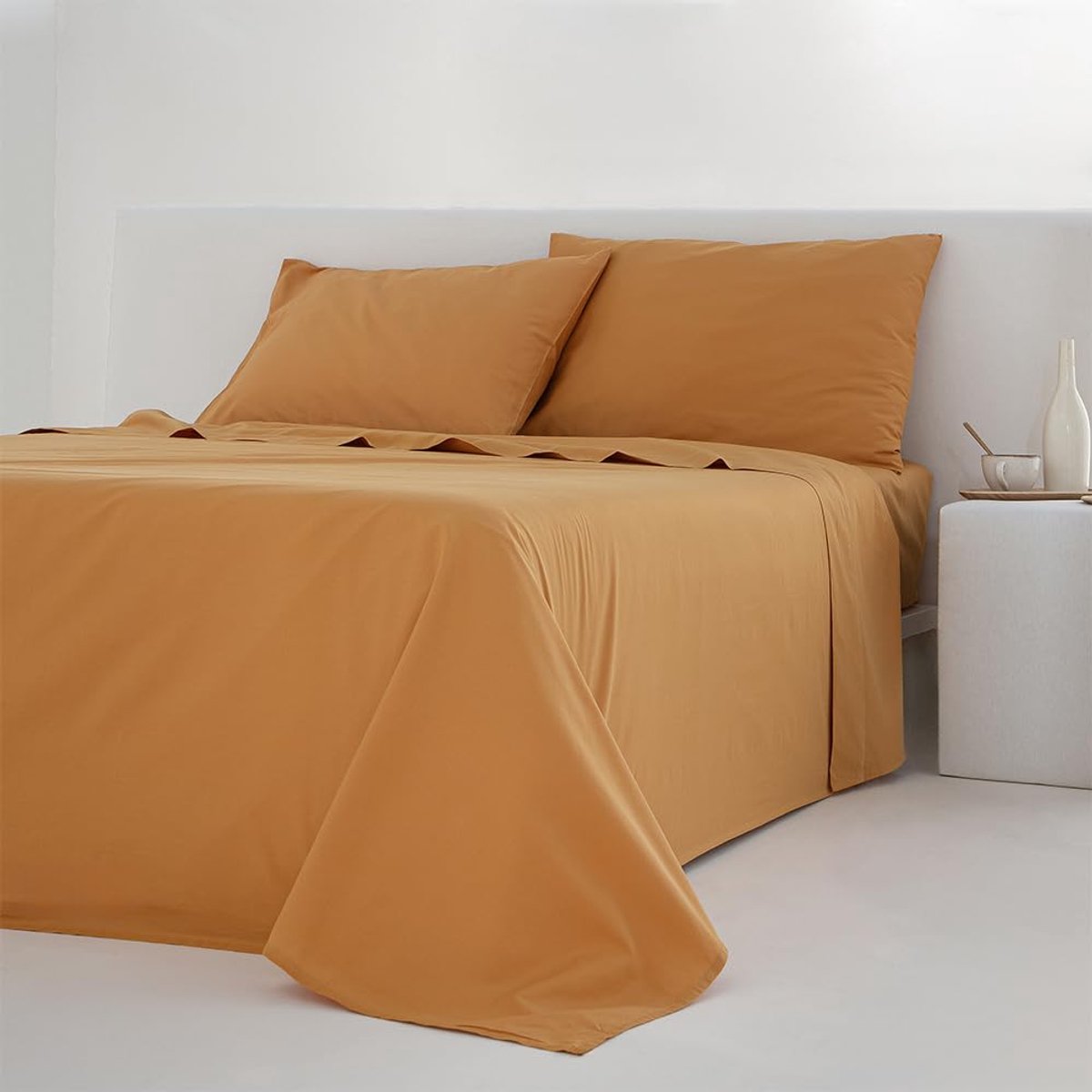 SnelShoppen - Beddengoedset 160 cm, Percale Katoen, Draaddichtheid 200, Mosterd Geel, Luxe en Comfortabel voor Slaapkamer, Ideaal voor Kinderen en Vol