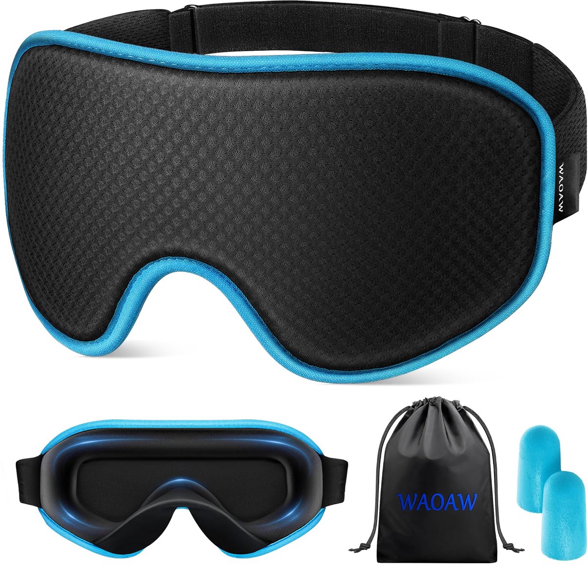 SnelShoppen - 3D Slaapmasker Zijden Oogmasker Voor Vrouwen en Mannen - Verduisterend en Gewogen - Comfortabel Blauw - Ideaal Voor Thuis, Vliegtuig en