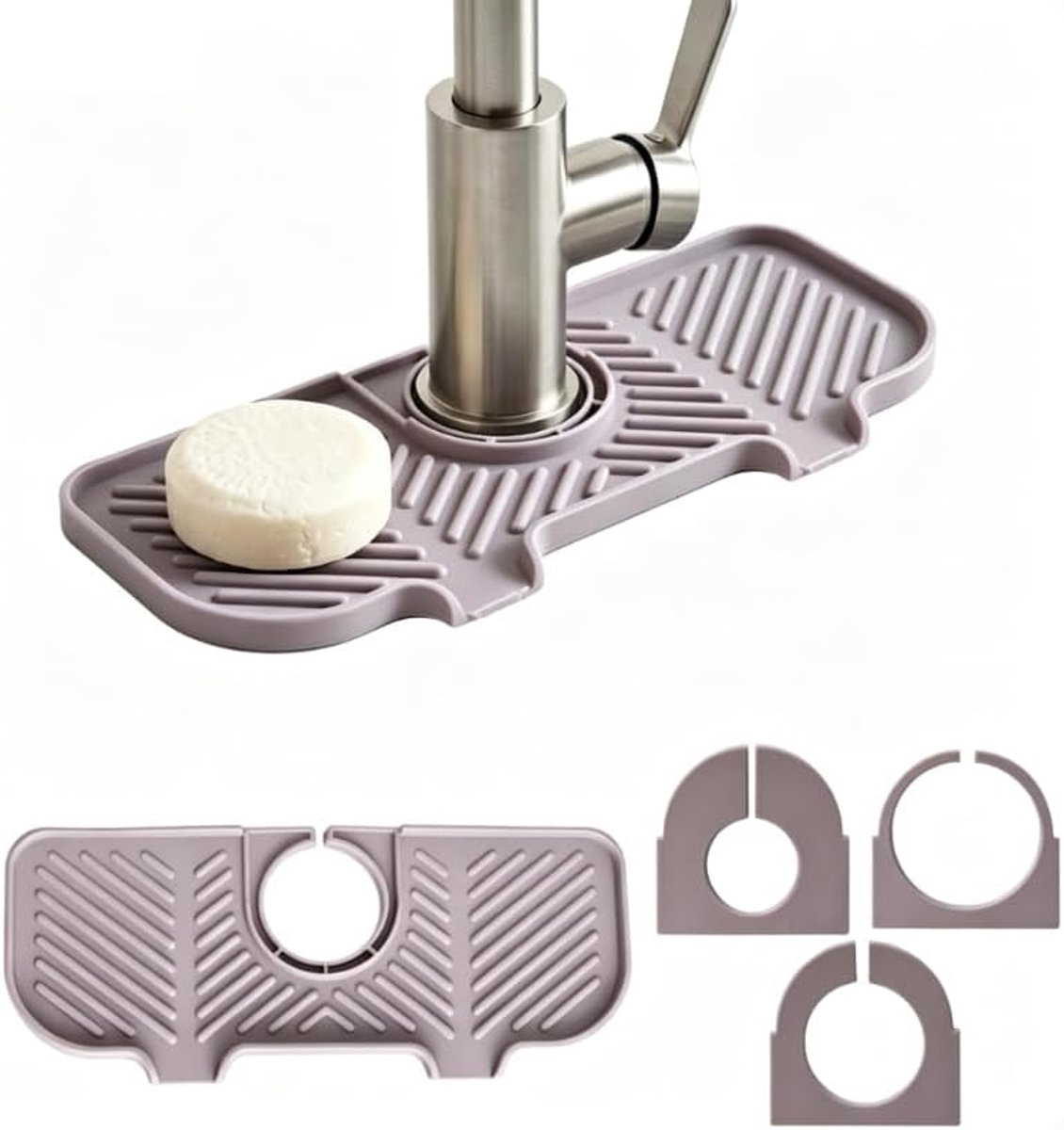 Afdruipmat, siliconen waterkraanmat, spoelbakmat, verstelbare dubbele opening, snelle afvoermat, waterkraan, gootsteen, siliconen voor keuken, badkamer, wastafel, grijs