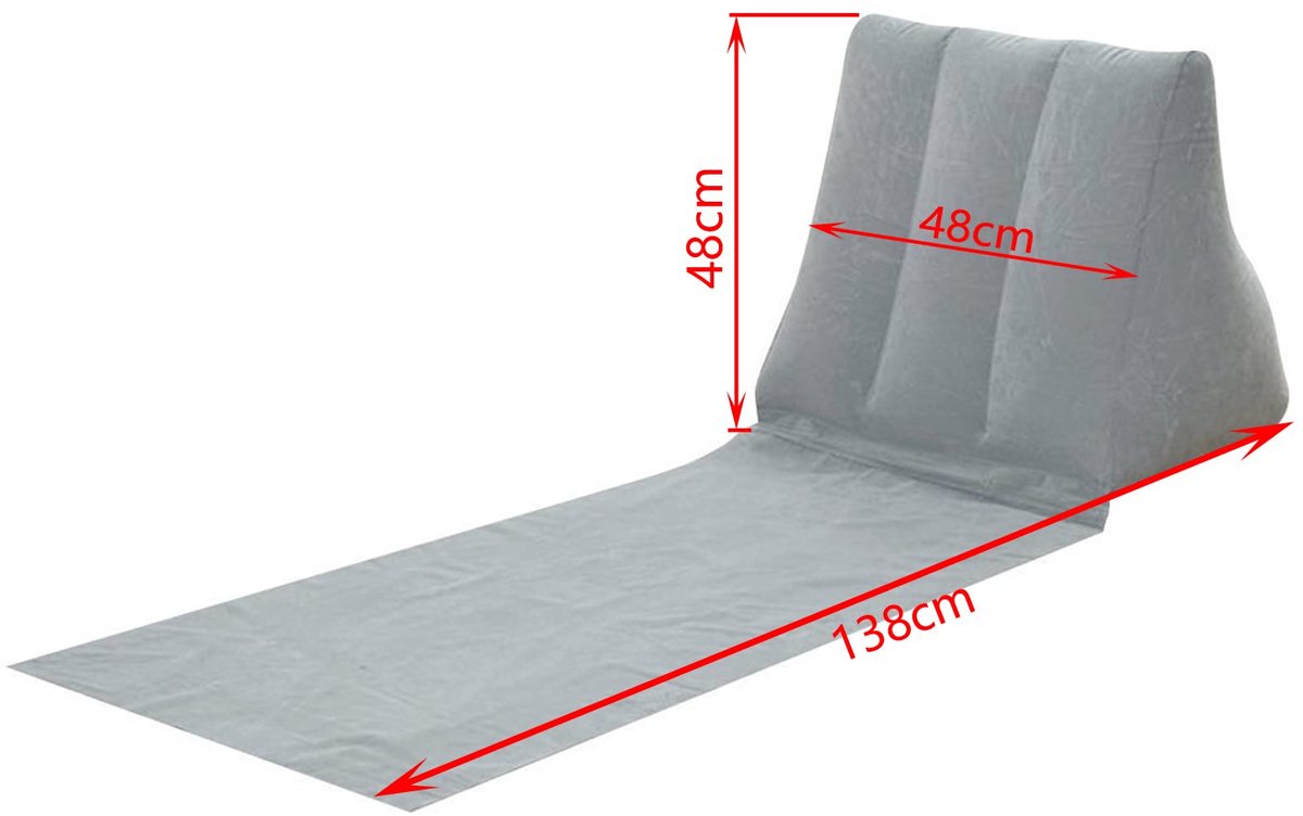 SnelShoppen - Opblaasbare Outdoor Zon Bad Strand Mat Kussens - Draagbare Ligstoel met Rugleuning - Ideaal voor Camping, Strand en Tuin - Grijs