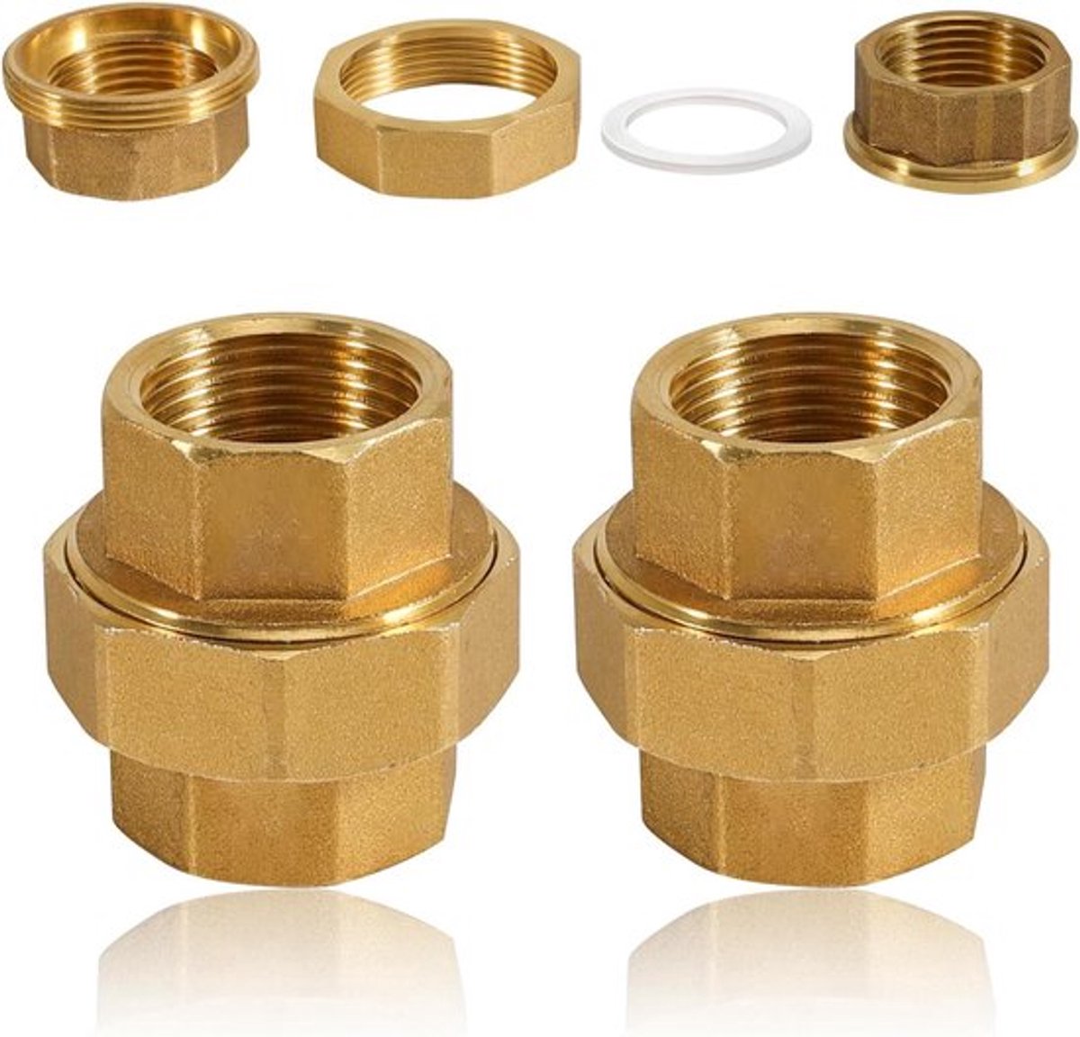 2-delige messing schroefverbinding met 3/4 inch draadfittingen voor DN20 buis
