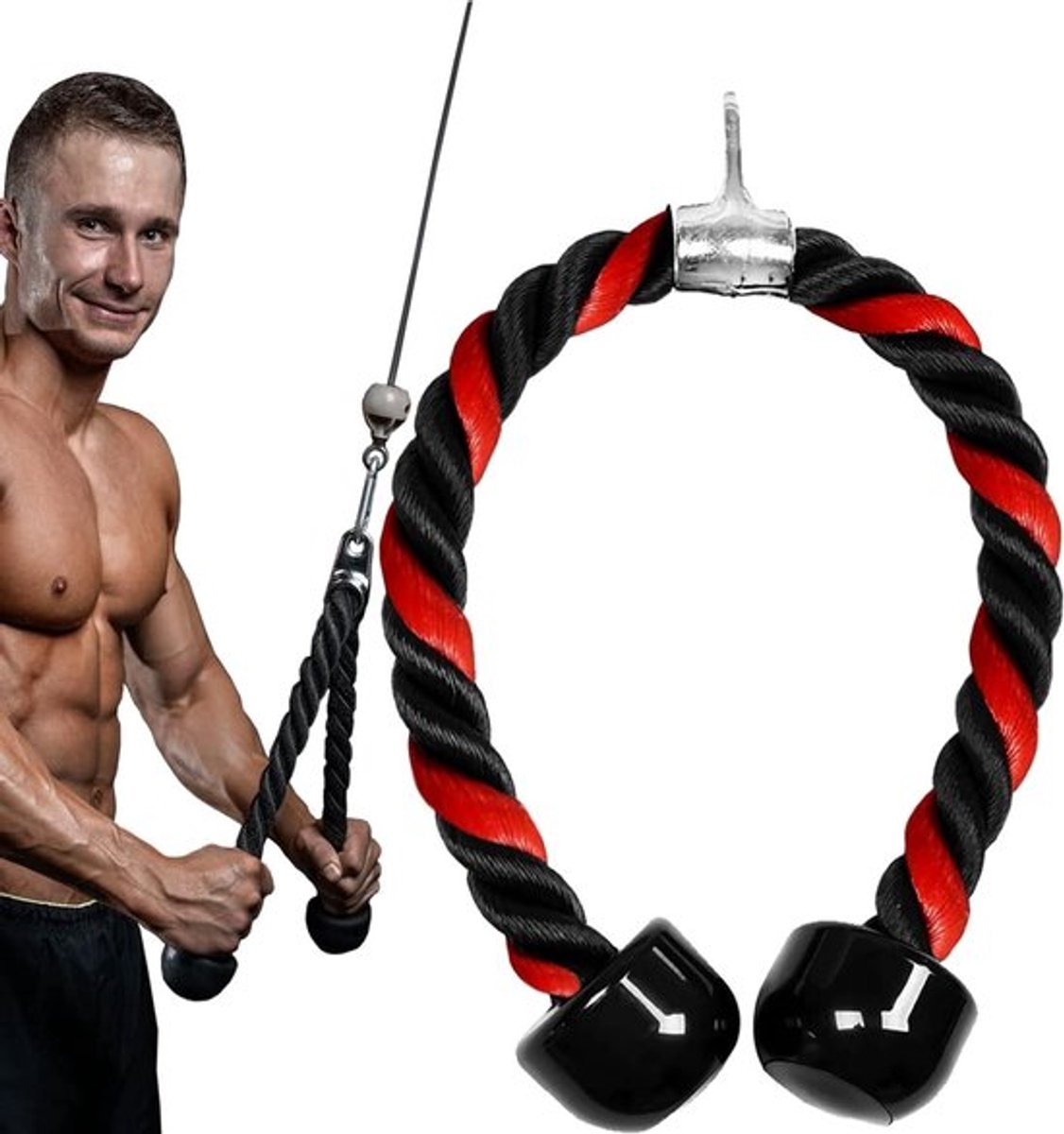 Triceps Touw - Nylon Tricep Rope Kabel Accessoire met Lange Handgreep voor Triceps Pushdown en Thuis Gym Training