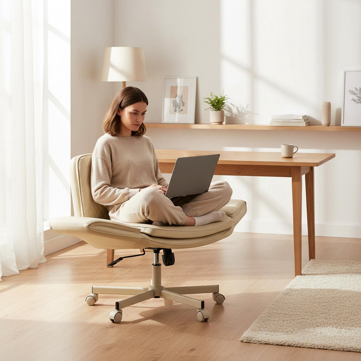 SnelShoppen - Ergonomische Bureaustoel Criss-Cross 10 - Comfortabele Passersstoel met Extra Brede Zitting, Inklapbare Armleuningen, Hoogte Verstelbaar