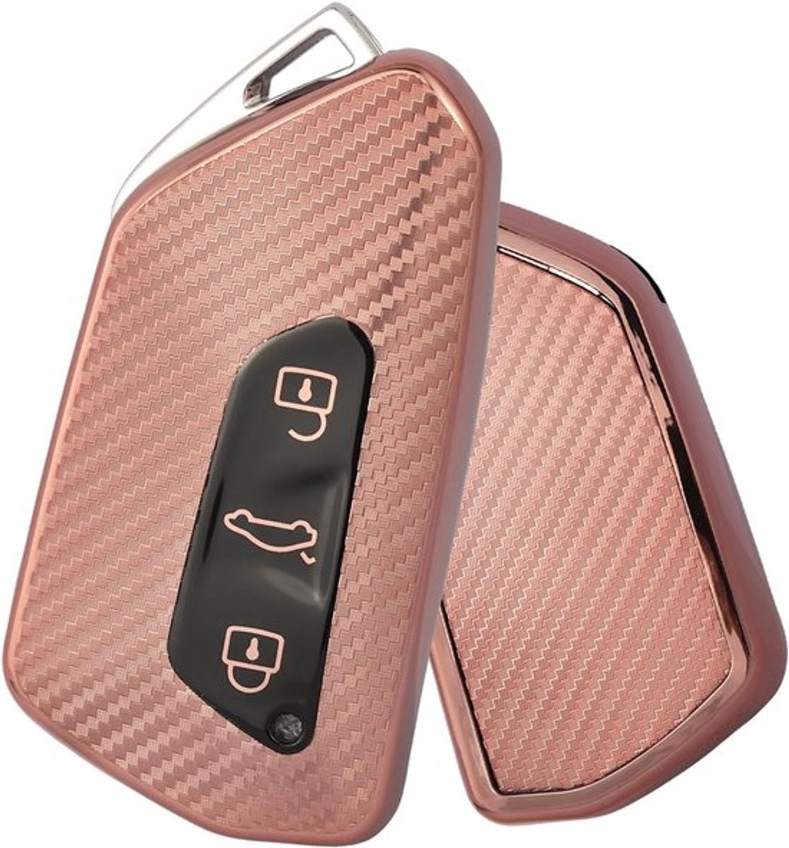 Sleutelcover Geschikt Voor Skoda Octavia Enyaq, Cupra Formentor, VW Golf 8, ID.7, ID.5, ID.6 - TPU koolstofvezel Sleutelcover, Auto Accessoires, Roze, Bescherming en Stijl