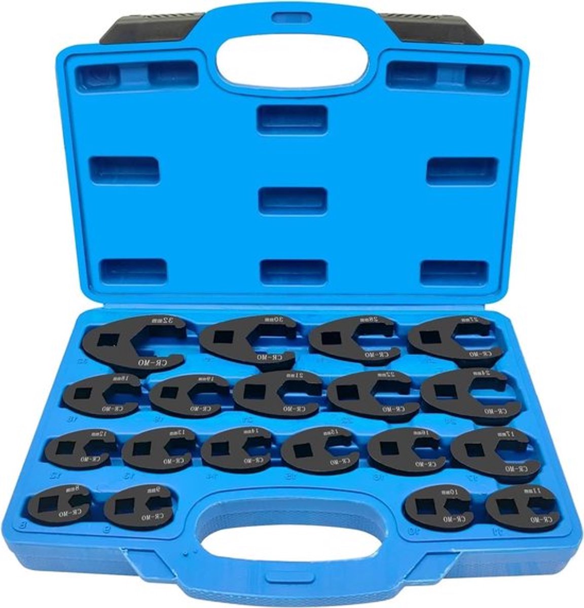 19-delige 3/8" en 1/2" Drive Crowfoot Flare Moersleutel Set, 8-32mm Metrisch, Chroom Molybdeenstaal, Open Eind Sleutels voor Spanners en Moeren