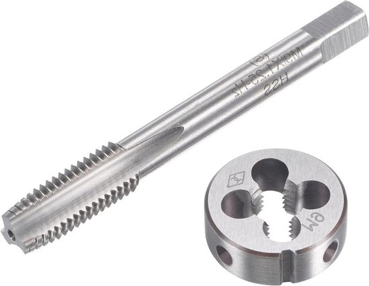 Metrische Tap- en Matrijzenset voor Zwaar Werk | M9 x 1,25 mm | Rond Draadmatrijs | DIY en Reparaties | Externe en Interne Schroefdraad Snijden | 20-delige Set