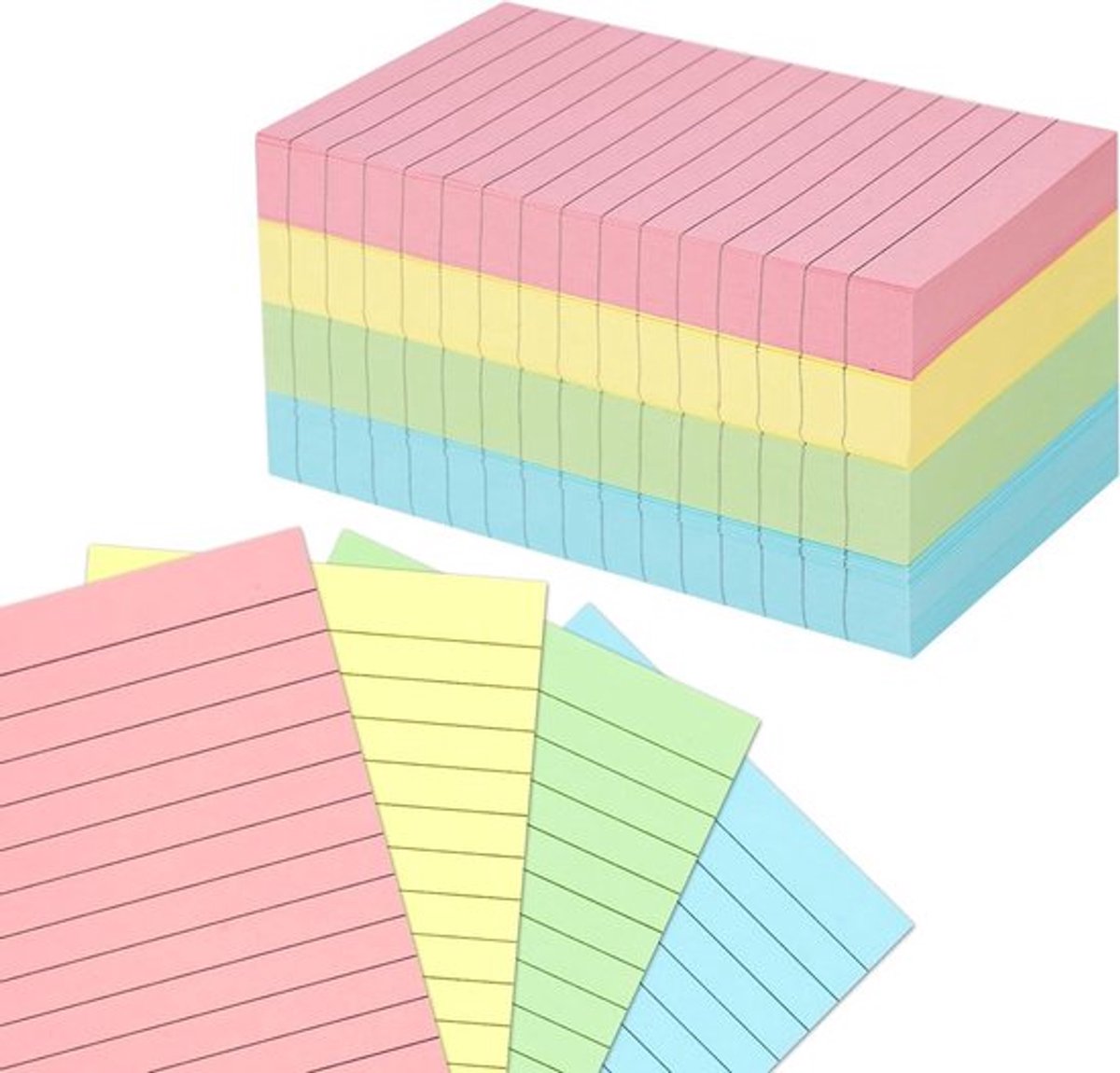 500 stuks Indexkaarten A6-formaat - Set van 4 kleuren Herzieningskaarten voor studie, kantoor en school - Duurzame flitskaarten van zwaar karton