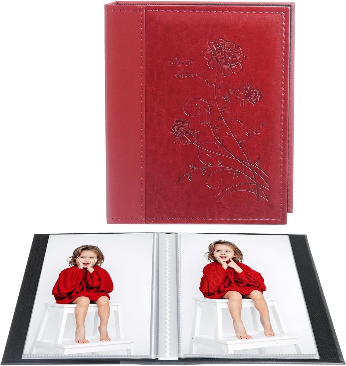 Klein fotoalbum 6x4 inch, 2 pakketten met 50 verticale afbeeldingen, ideaal voor kunstwerken en ansichtkaarten opslag (rood)