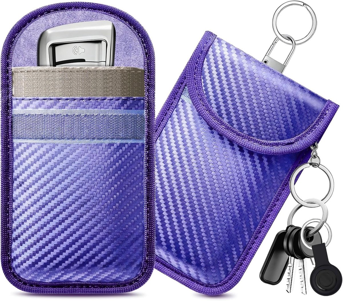 caslord Faraday Car Key Case, 2 Pcs Anti-Theft RFID Keychains Protective Case with 4 Key Chains for Car Security - ShopVlot