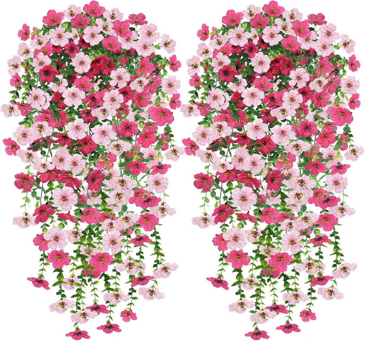 SnelShoppen - Hangende Kunstbloemen voor Buiten, 4 Stuks, 76 cm, Kunstplanten voor Tuin en Balkon, Roze/Rood, Ideaal voor Bruiloft en Feestdecoratie