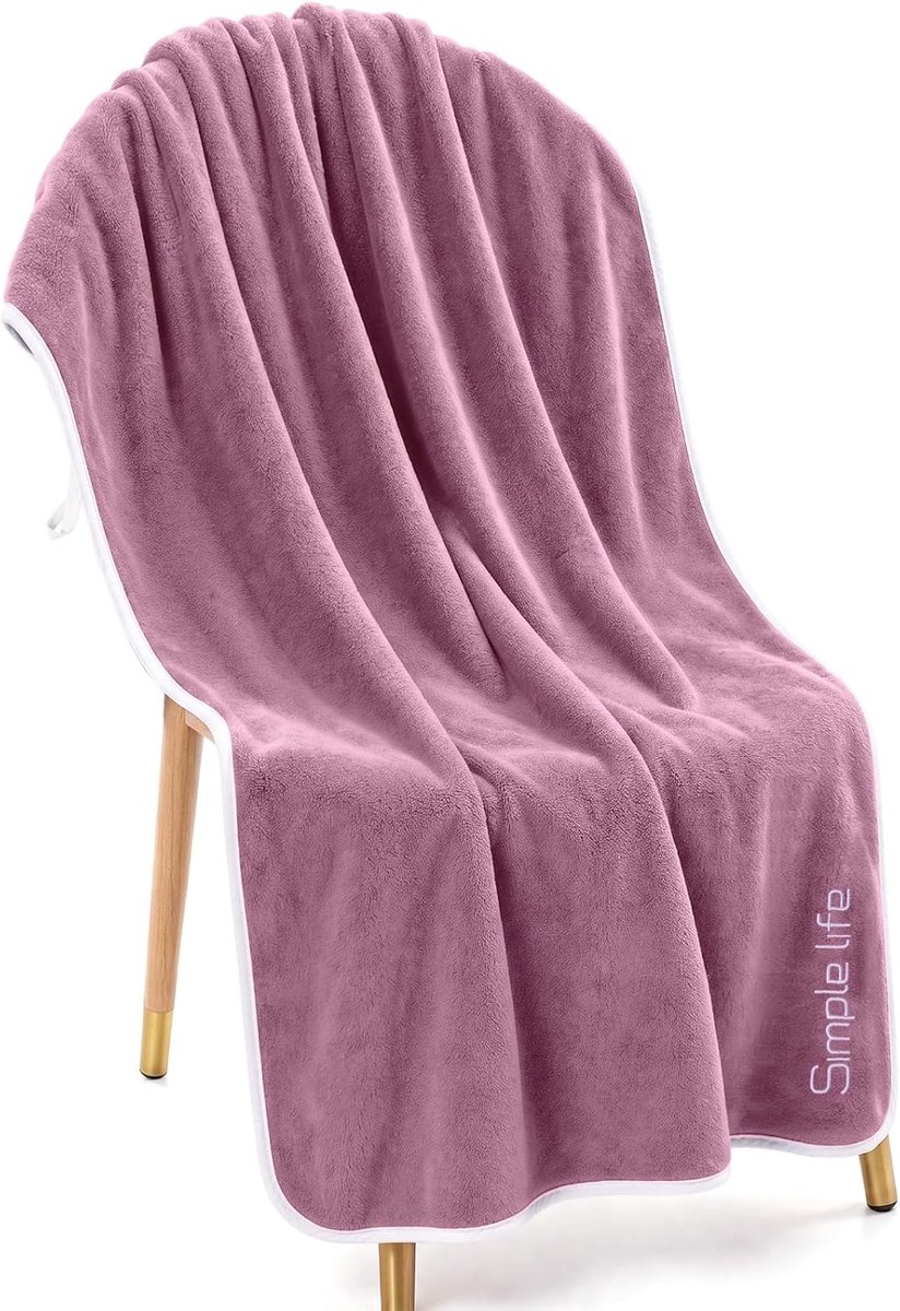 SnelShoppen - Grote Badhanddoek 70 x 140 cm, Super Zacht en Snel Absorberend Koraalkleurig Vlies met Hanger, Sneldrogend Microvezel Badlaken voor Thui