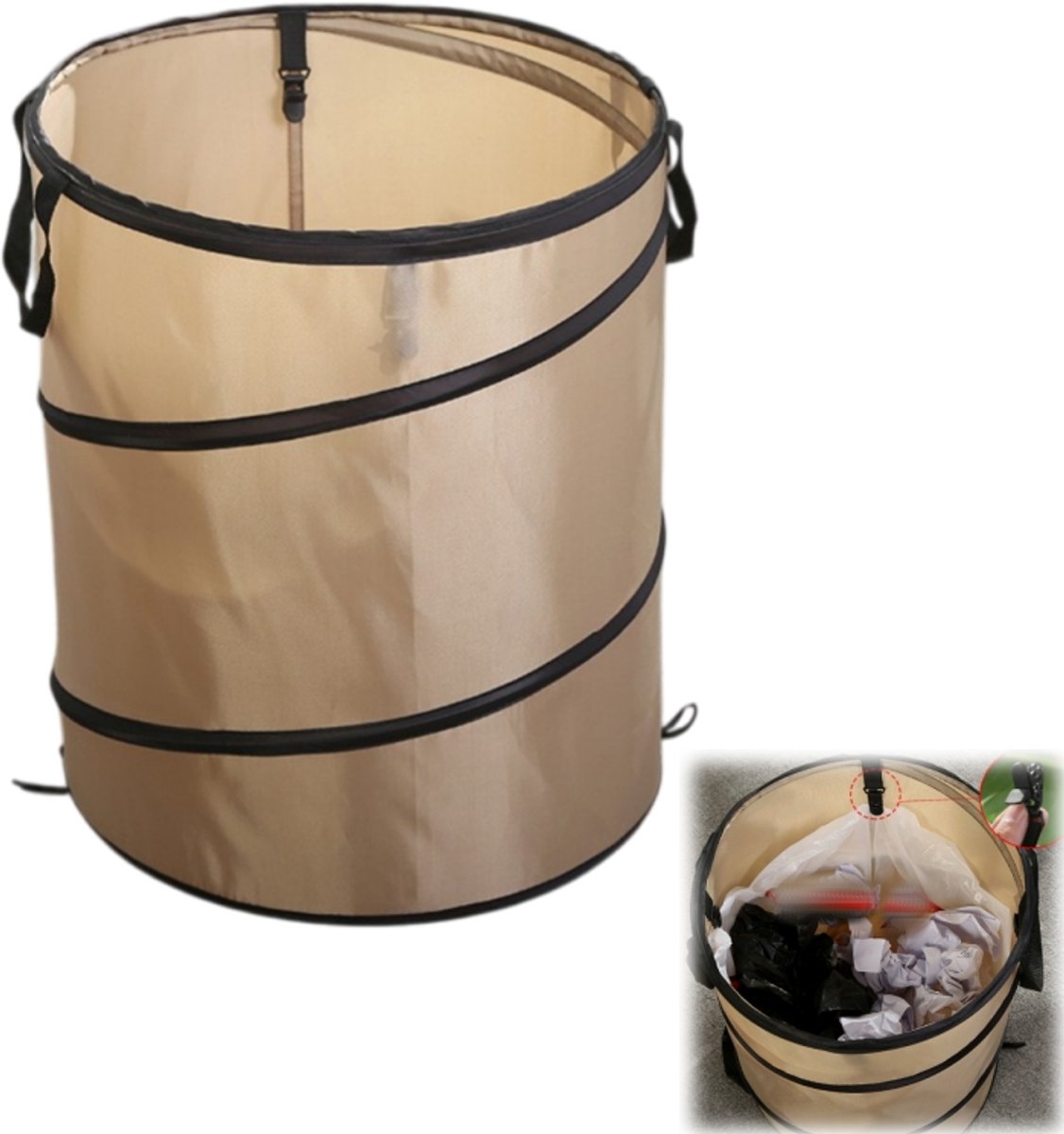 Bladvalemmer - Opvouwbare emmer - Tuinafvalzak - Draagbare afvalbak - Geschikt voor tuinen, gazons, picknicks en feesten - Khaki - 34*34*40 cm - 37 liter