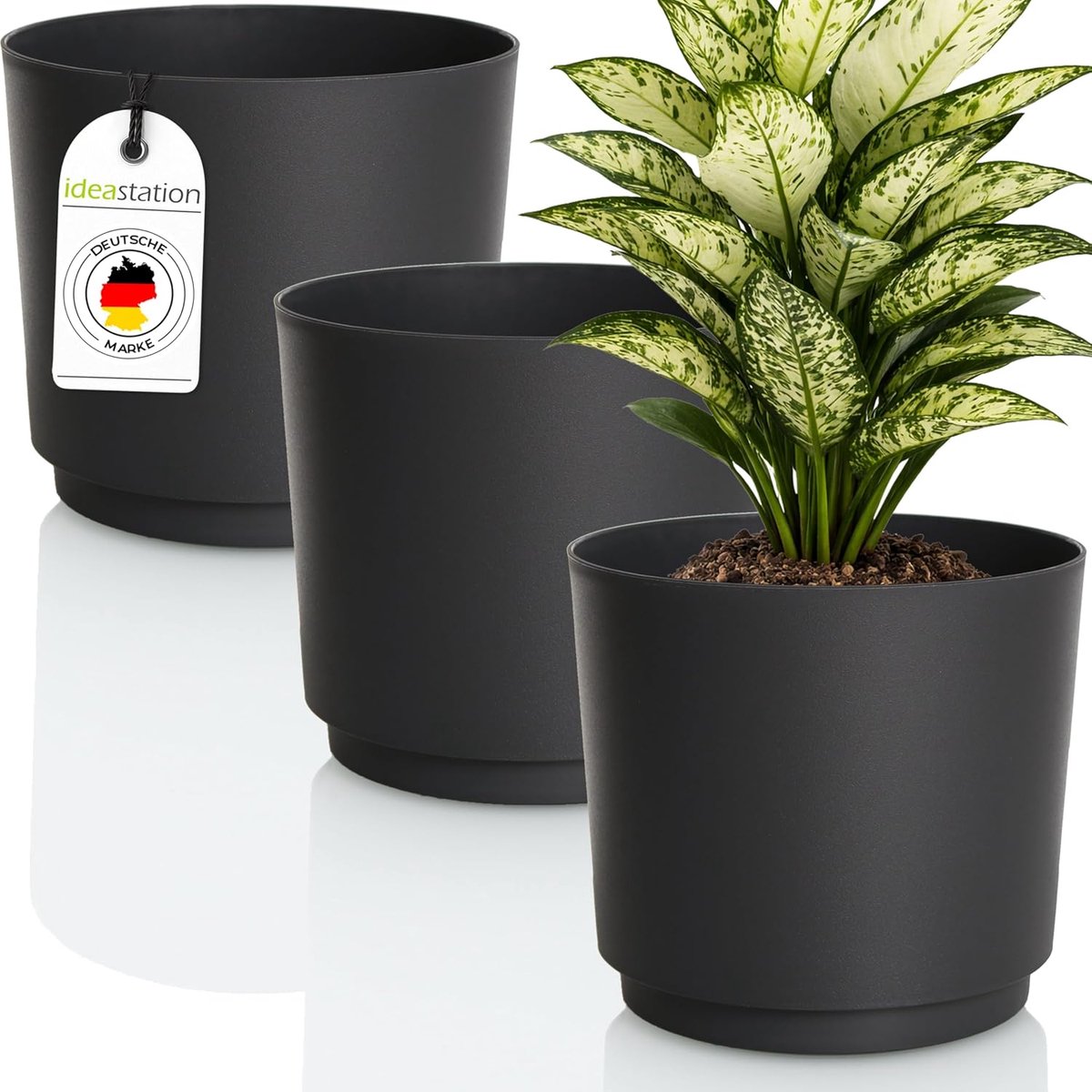 Mata Flower Pot, Set 3 x 17.5 cm, 2.5 Litres, Shatterproof Plastic Flower Pots for Various Plants, Flowers, Matte - ShopVlot