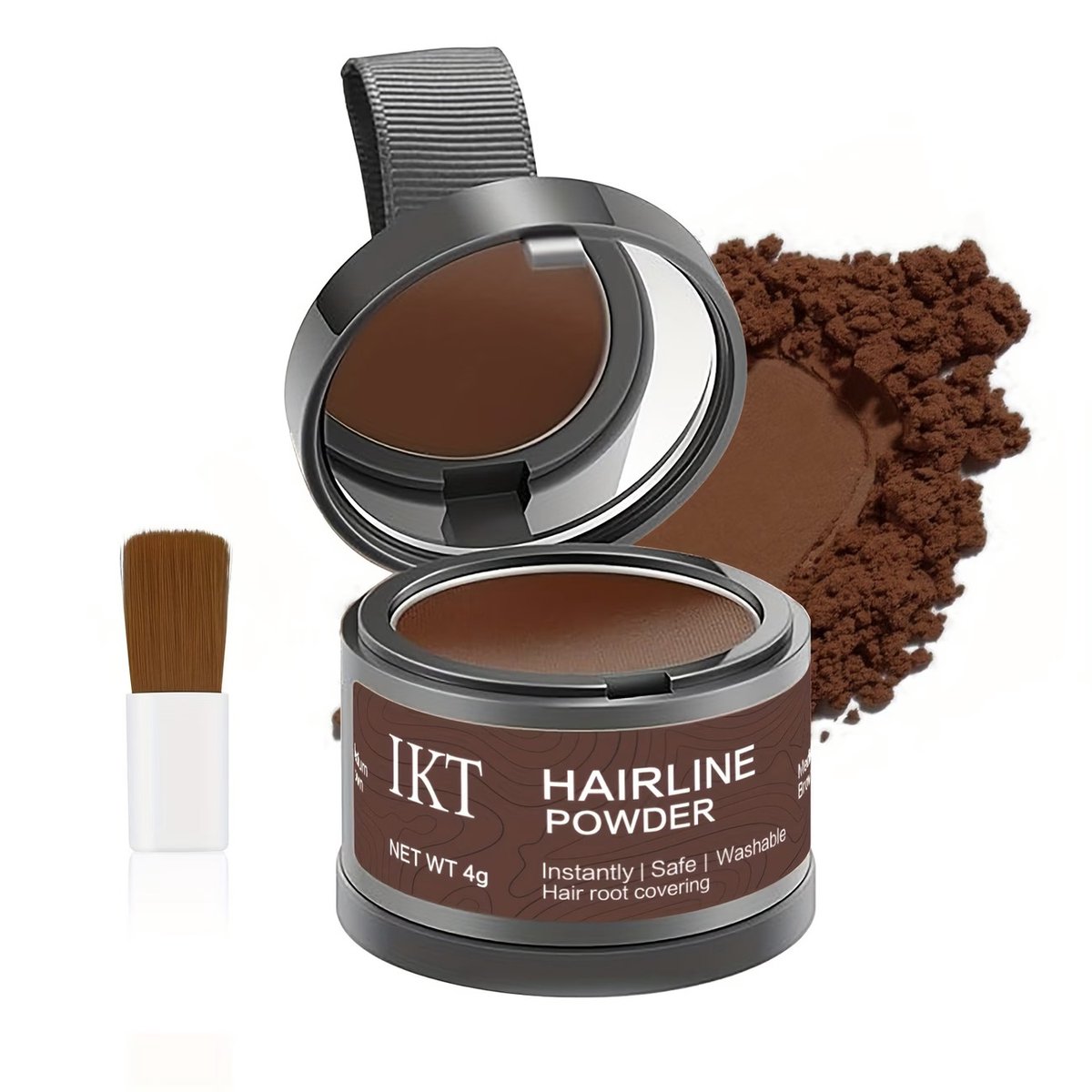 Haarlijn Concealer Poeder Bruin – Root Touch-Up Poeder met Sponsapplicator – Tijdelijke Haarlijn & Uitgroei Camouflage