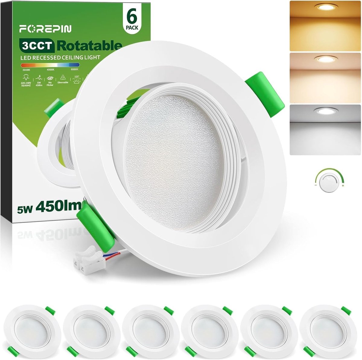 Verstelbare LED Inbouwspot voor Badkamer en Woonkamer, 5W, Warm, Neutraal en Koud Wit Licht, IP44, Φ68 Gat