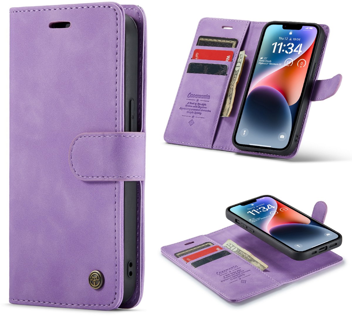 Casemania Hoesje Geschikt voor Apple iPhone SE (2022 & 2020) - Bright Lila - Kunstleer 2 in 1 Afneembare Bookcase - Magnetische Telefoonhoesje met Pasjeshouder en Standaardfunctie