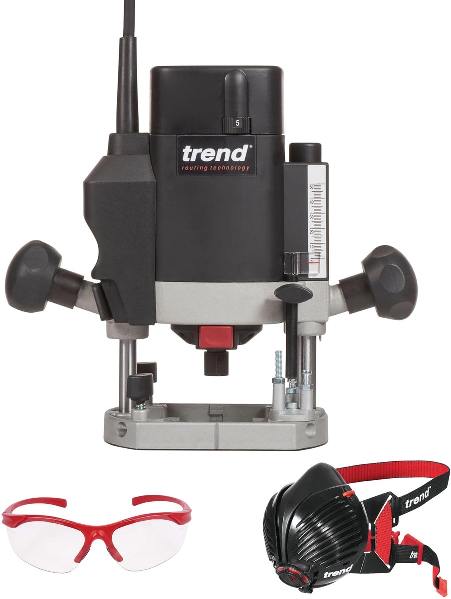 SnelShoppen - Variabele Snelheidsfrees 8mm met Veiligheidsuitrusting, 1000W Bovenfrees 230V EU, Air Stealth Stofmasker & Veiligheidsbril, Perfect voor