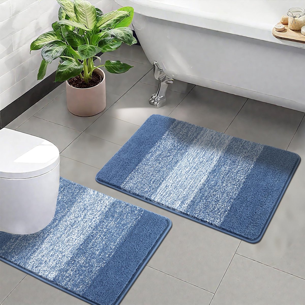 SnelShoppen - 2-delige Zachte Badkamermatsets Waterabsorberende Badmatten en Toiletmat Antislip Machinewasbaar Blauw voor Badkamer en Toilet