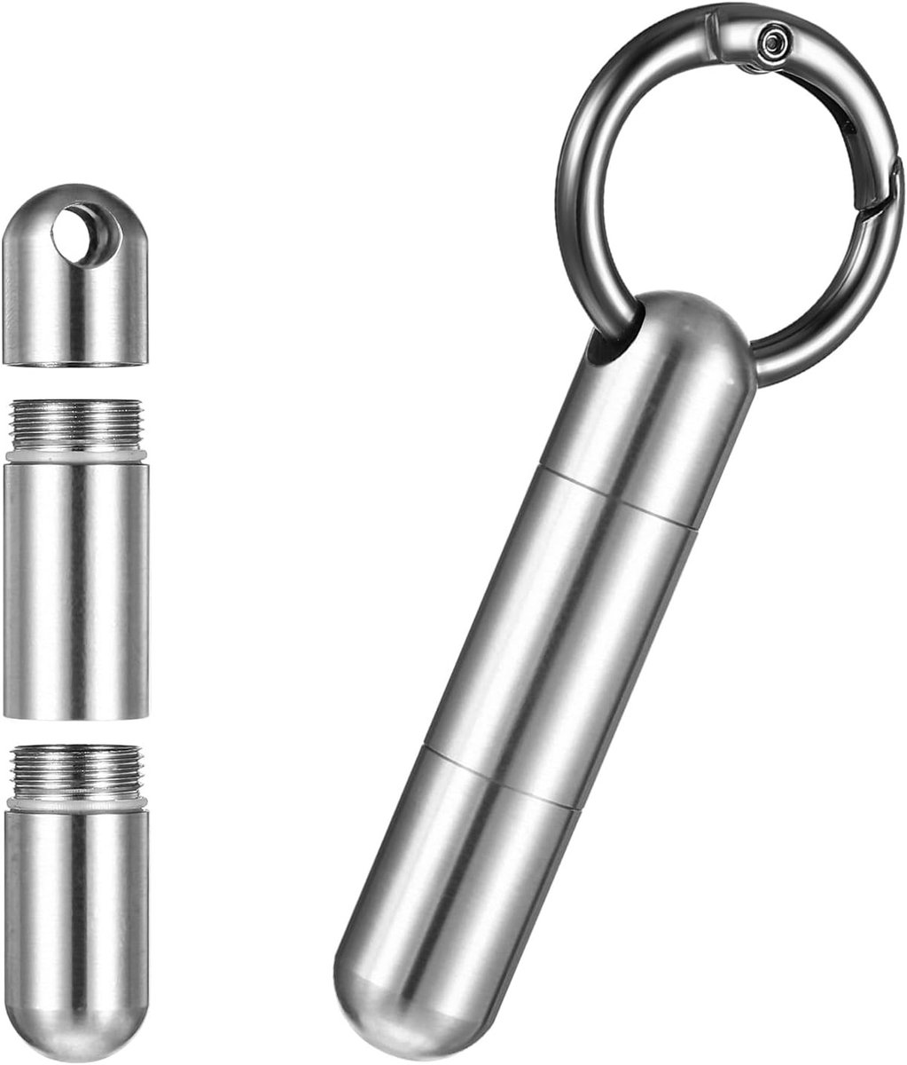 Compacte Pillendoos Sleutelhanger - Draagbare Medicijnhouder met Carabiner Clip, Waterdicht en Geschikt voor Reizen, Outdoor en Camping