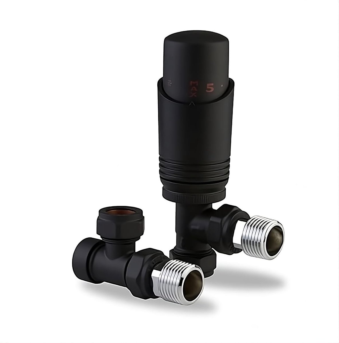 SnelShoppen - Hoekige Thermostatische Radiatorkraan & Lockshield 15mm x 1/2" Set Mat Zwart voor Verwarming, Efficiënt Temperatuurbeheer