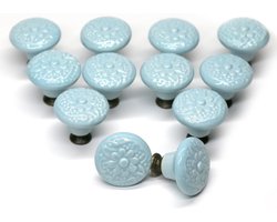 SnelShoppen - Auped Vintage Kastknoppen 34 mm Ronde Keramische Knoppen Meubelgrepen Lichtblauw 12 Stuks Geschikt voor Commodes Kasten Handgrepen Vinta