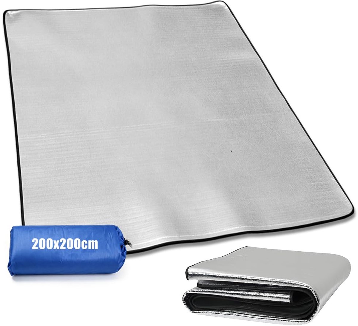 SnelShoppen - Aluminium isolatiemat 200 x 200 cm - Opvouwbare isolatiedeken, tentmat, vloermat, thermomat van aluminiumfolie en EPE voor camping, tuin