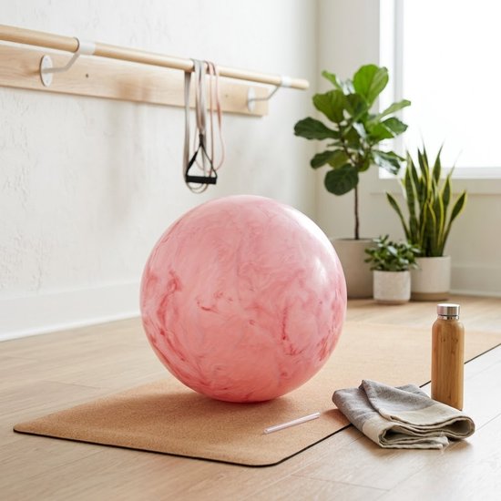 Wolk Roze Pilates en yoga bal Unisex Gymnastiek bal Fitness bal Balans bal Oefen bal Matte Marmerlook Inclusief Opblaasrietje Core Training Yoga Pilates Binnengebruik — afbeelding 2