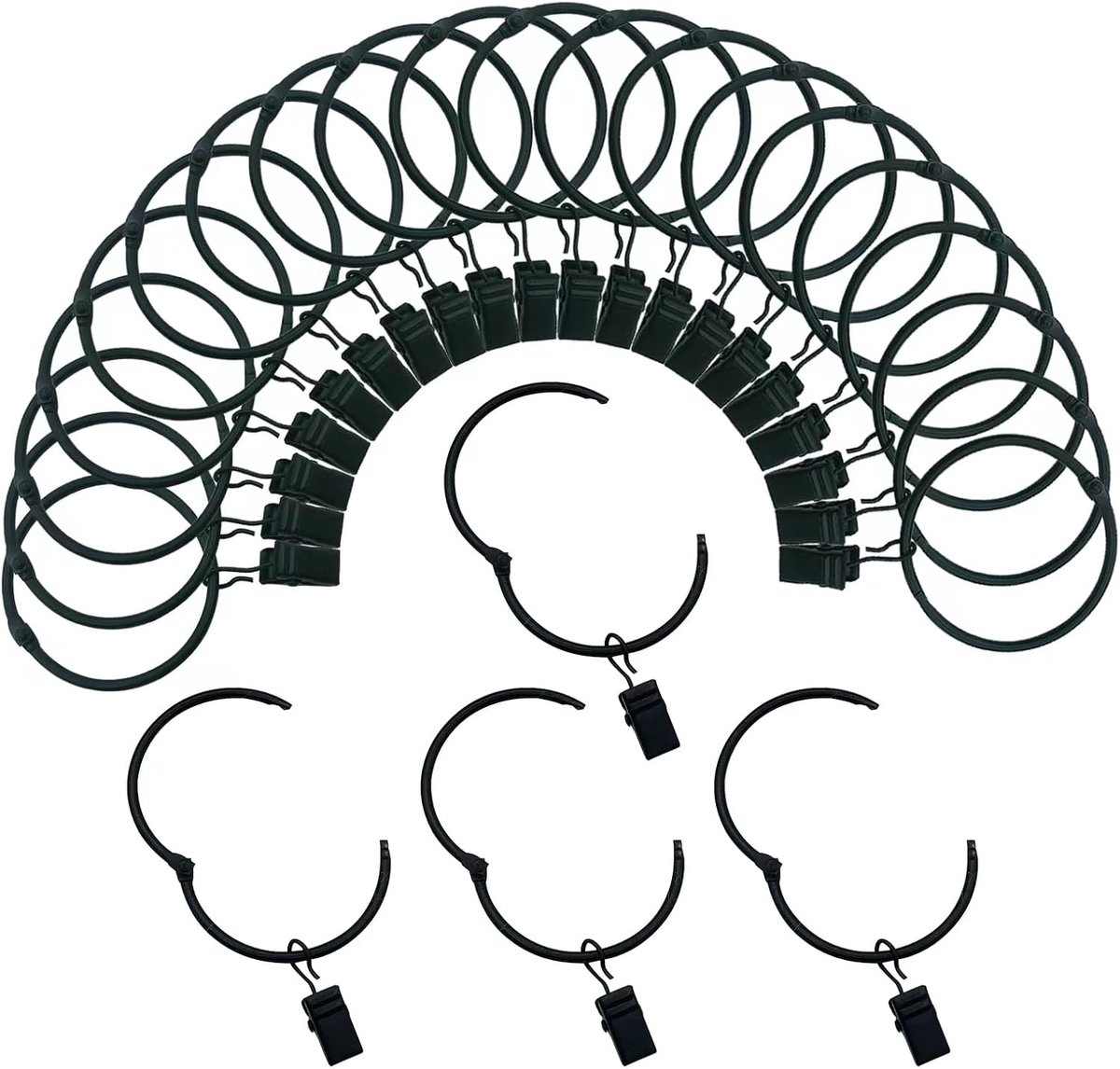 SnelShoppen - Gordijnringen met Clips 6 cm Binnendiameter Roestvrije Metalen Hangers 24 Stuks Decoratief Vintage Zwart voor Gordijnen en Decoratie