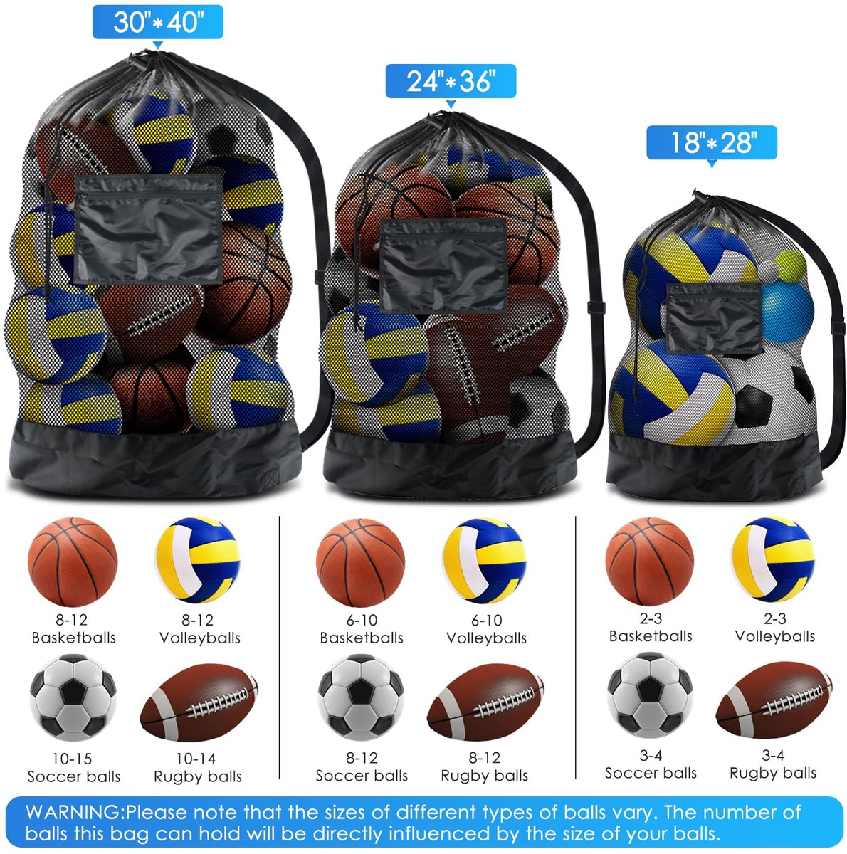 SnelShoppen - Extra grote tas met trekkoord voor ballen, waterdichte opbergtas voor voetbal, basketbal, volleybal, zware trainingsapparatuur tas met s