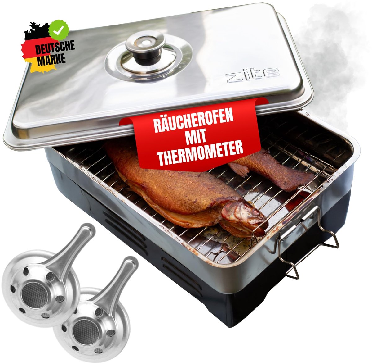 SnelShoppen - Tafelrookoven met Thermometer, Rookoven voor Vis en Vlees Grillen en Roken, Roestvrijstalen Stomer voor Camping en Tuin, Hengel Accessoi