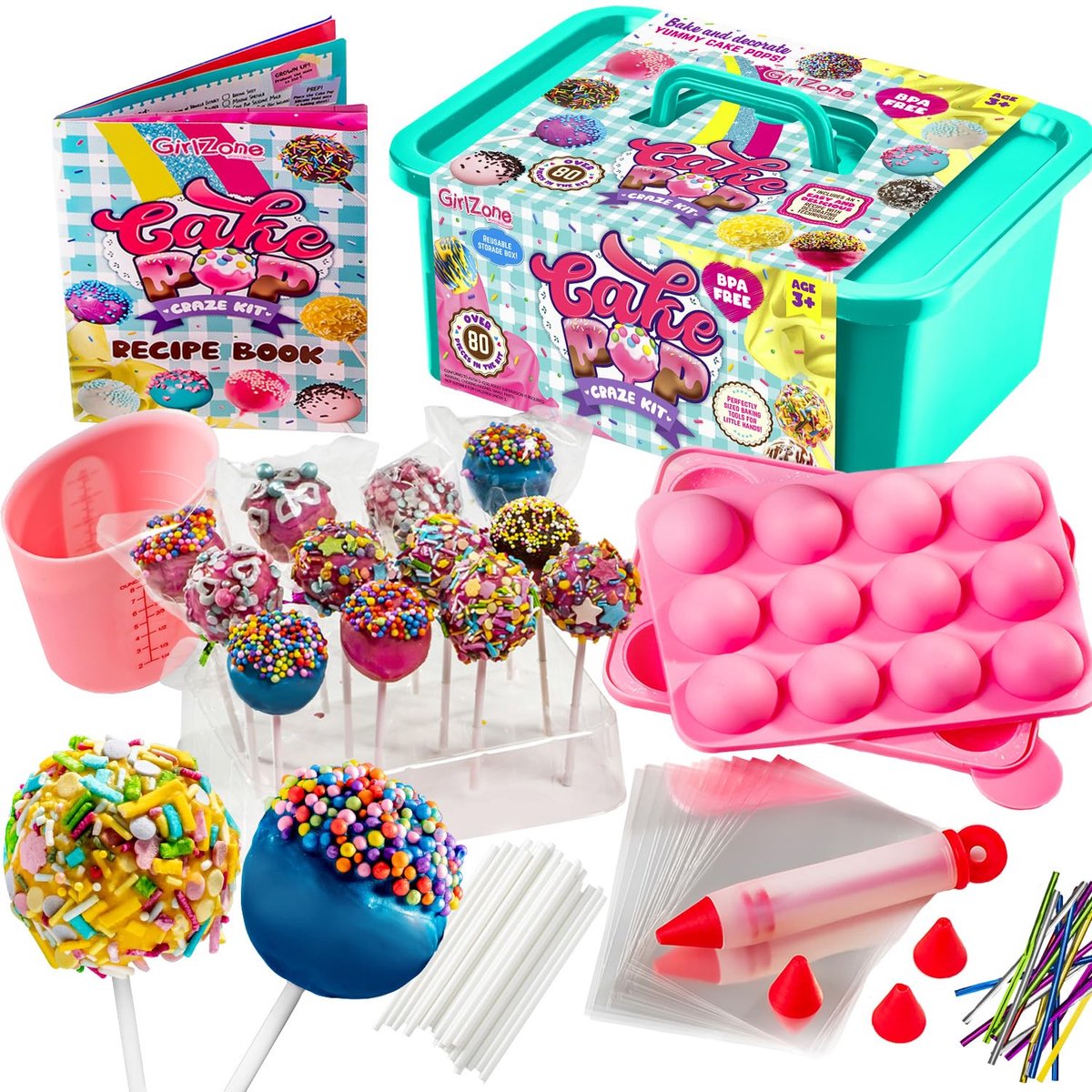 SnelShoppen - Cake Pop Craze Kit voor Kinderen 10-12 Jaar, Inclusief Cakepop-Vorm, Standaard, Geschenkzakjes en Decoratiepen voor Feestjes en Creatief