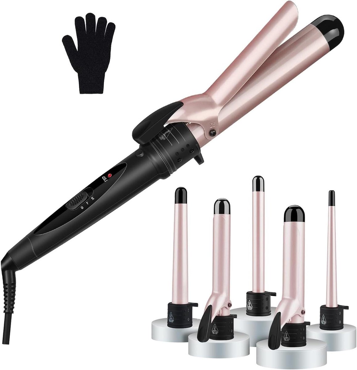 Krultang Set - Haarstyling Tools - Verschillende Kapsels - 5 Verwisselbare Rollen - 0.76-3.18 cm - Zwart