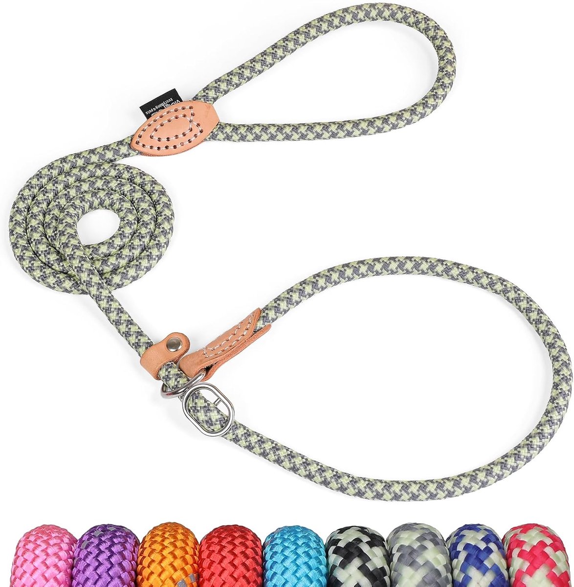 SnelShoppen - Grand Line Retrieverlijn met Trekstop 150 cm, Moxonlijn en Reflecterende Hondenriem voor Kleine, Middelgrote en Grote Honden, 6 mm, Grij