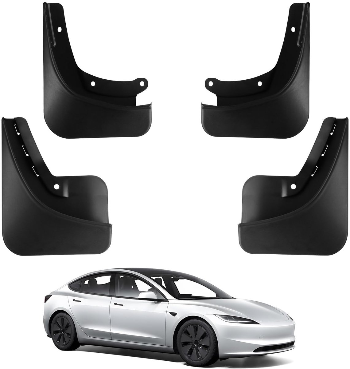 SnelShoppen - Modderschermen voor Tesla Model 3 Highland 2024-2026 - Boorvrij & Tapevrij - Weervast Beschermingsset - Exterieuraccessoires (4 Stuks)
