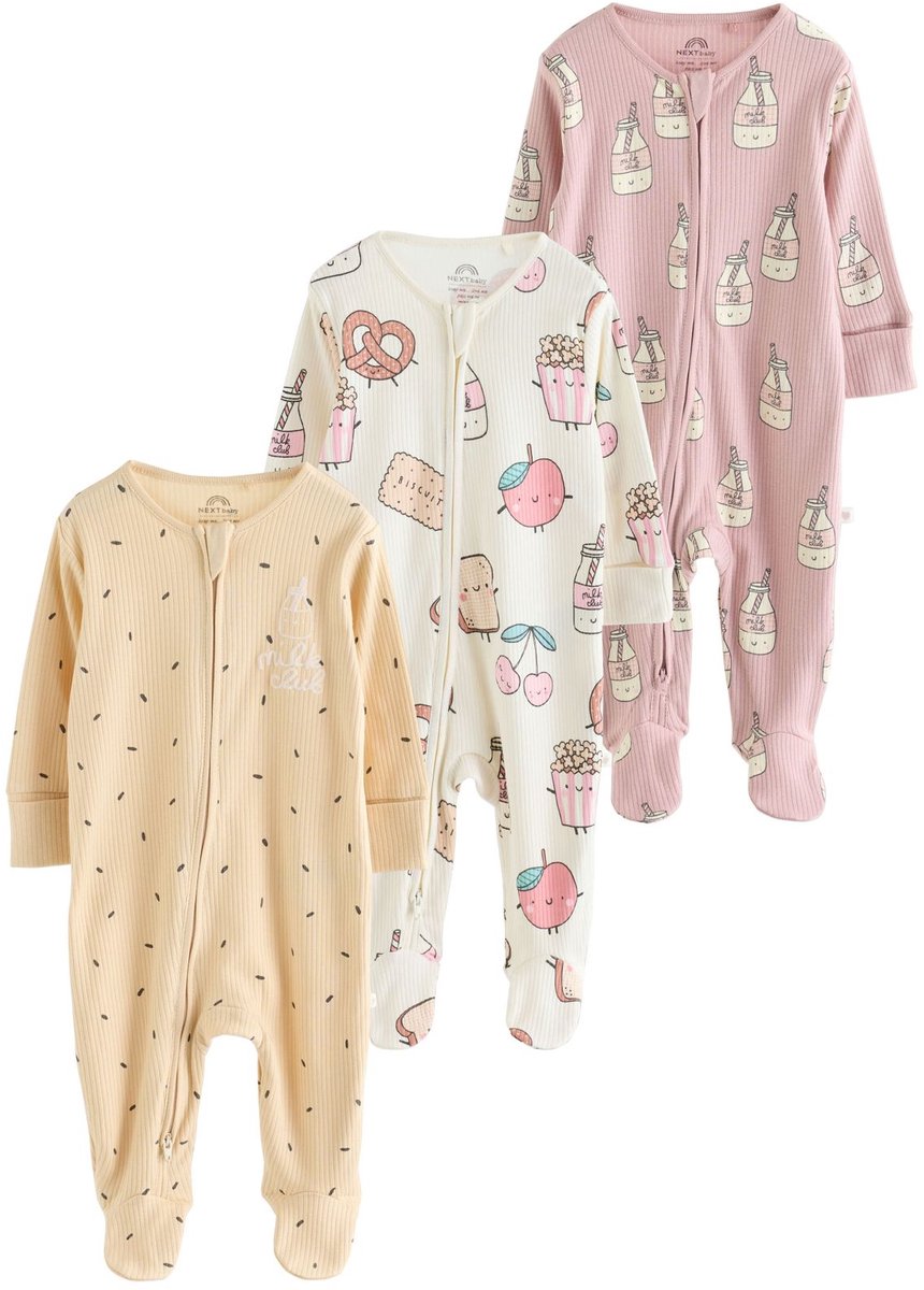 Next - Meisjes - Set van 3 babypyjama's met tweewegritssluiting - Roze
