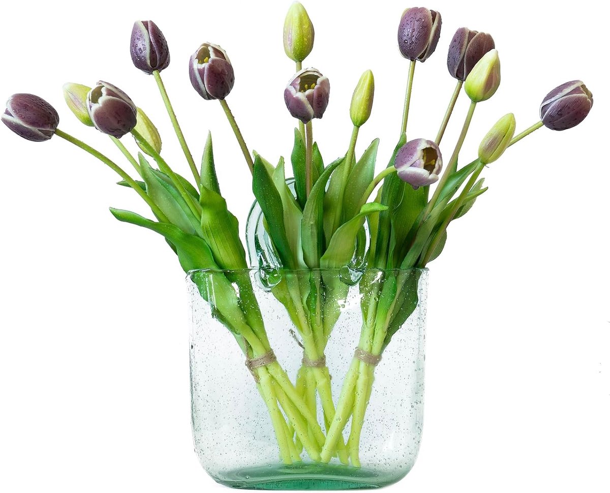SnelShoppen - 15 Kunstmatige Tulpen Boeket - Realistisch Latex Bloemen - Zacht Aanvoelend - Donker Pruim - Tuin, Bruiloft, Feest, Eettafel, Woonkamer