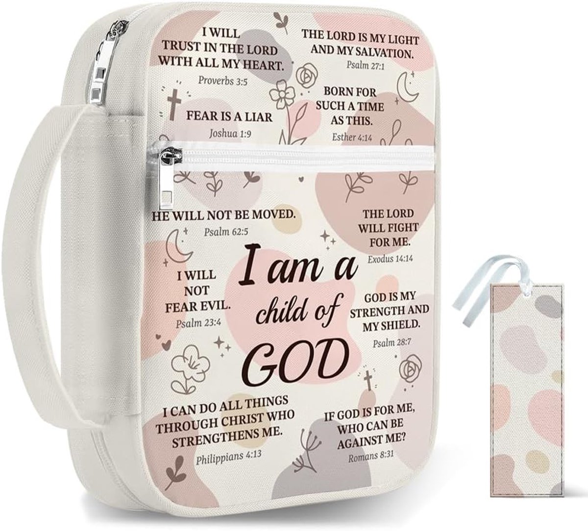 Bijbelhoes met Bookmark, Polyester Tas, Gevoerde Bijbeltas met Handvat, Ritsvak voor Boeken en Accessoires, Perfect Cadeau voor Volwassenen en Boekenliefhebbers
