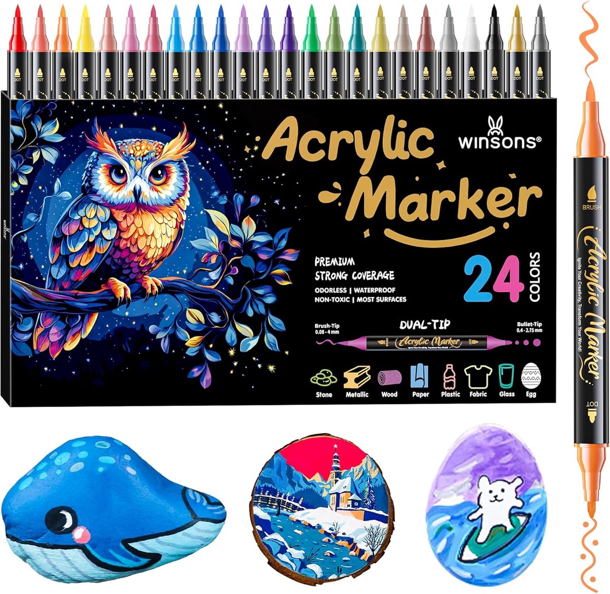 Acrylmarker 24 Kleuren - Dubbele Punt - Waterdicht en Permanent - Perfect voor Creatieve Projecten - SnelShoppen
