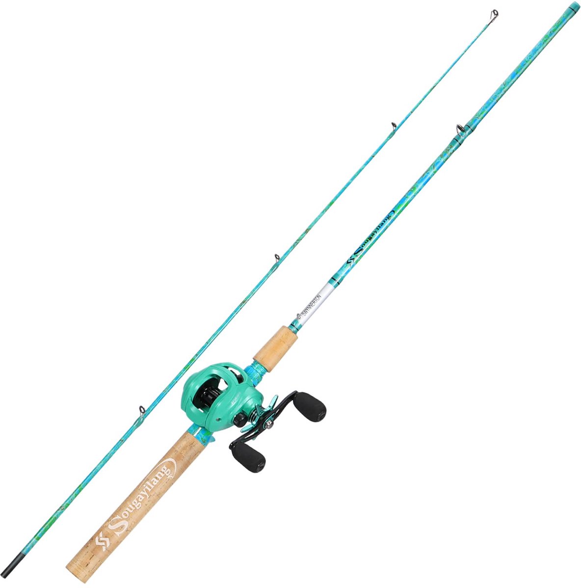 SnelShoppen - Hengel en Haspel Combo 2-delige 5-voet 6-inch Grafiet & Glasvezel Vismolen Set, Duurzaam en Sterk, Perfect voor Sportvisserij, Blauw